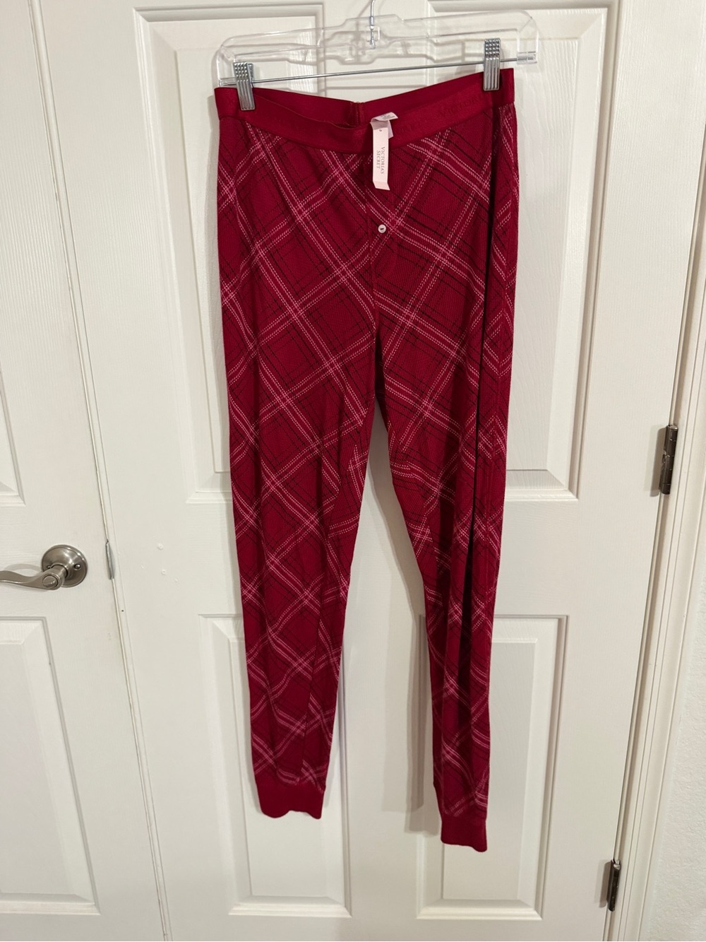 Victoria’s Secret M Red Plaid Pajama Pants Thermal Waffle Leggings NWT